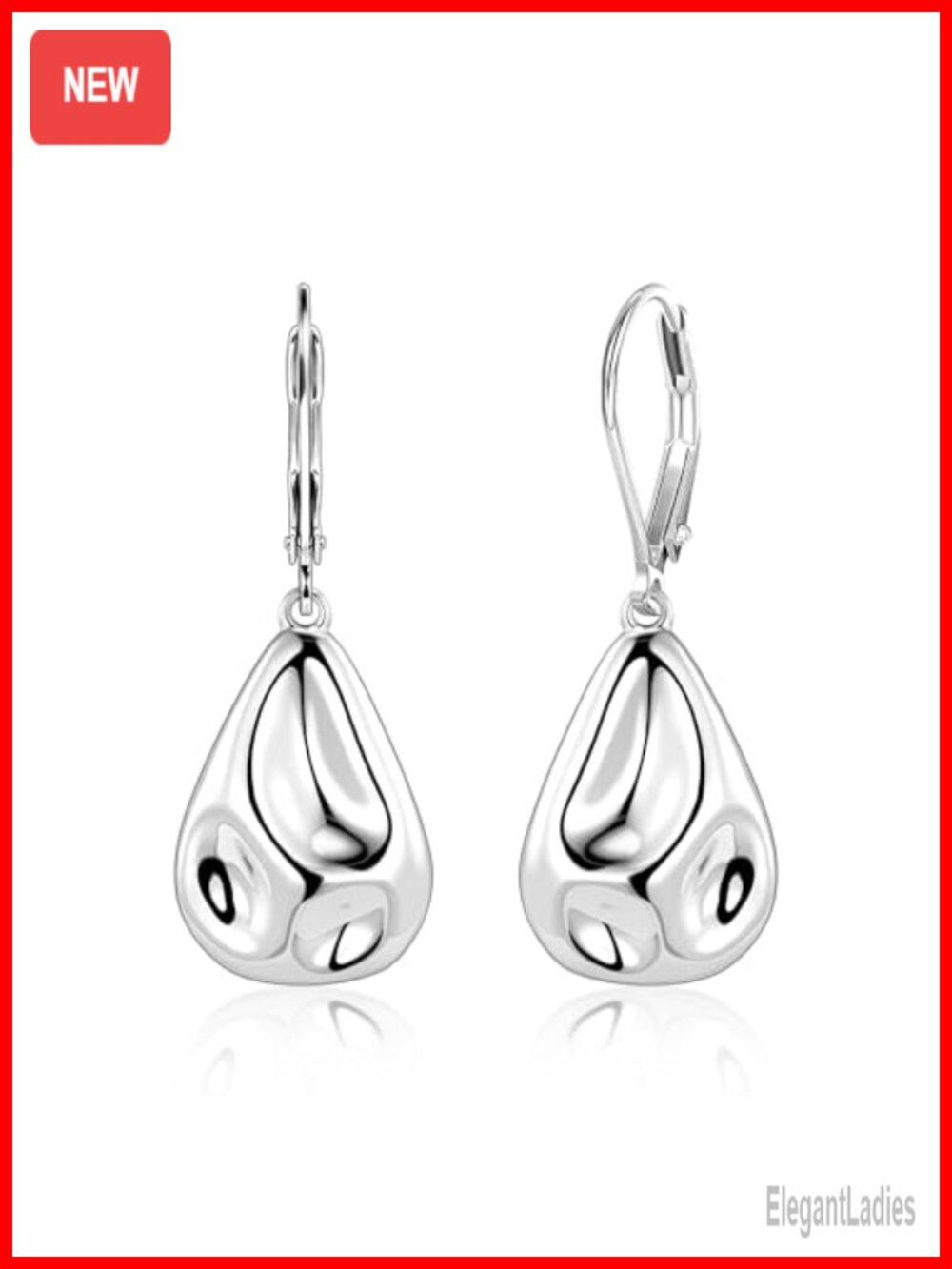 Hammered Teardrop Dangle Leverback Earrings Sterling Silver
